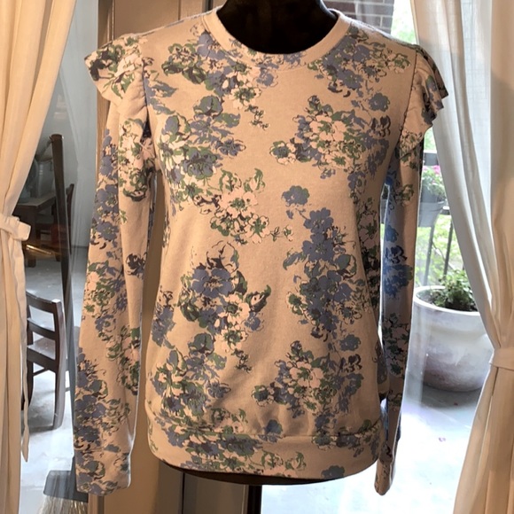 LC Lauren Conrad Tops - LC Lauren Conrad blue floral longsleeve sweater shirt flutter ruffle sleeve S​